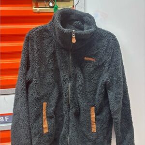 Cozy Black Fleece Jacket with Tan Accents